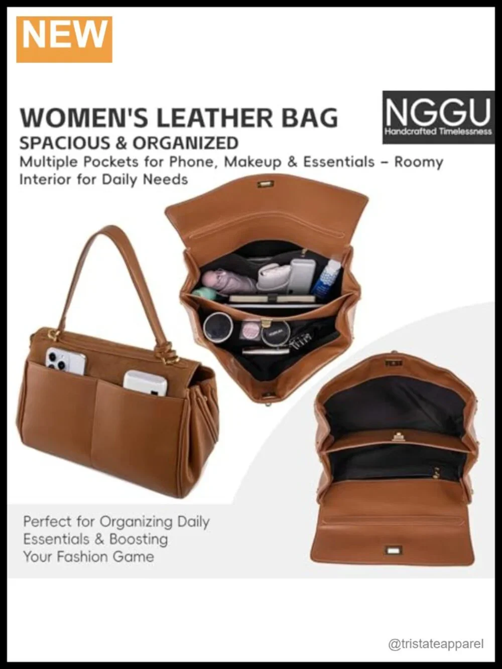 Suede & Leather Tote Bag - Large Satchel for Travel Work